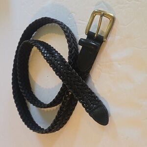 Womens Black braided Woven premium leather Belt Gold Buckle SOFT! Sz.36